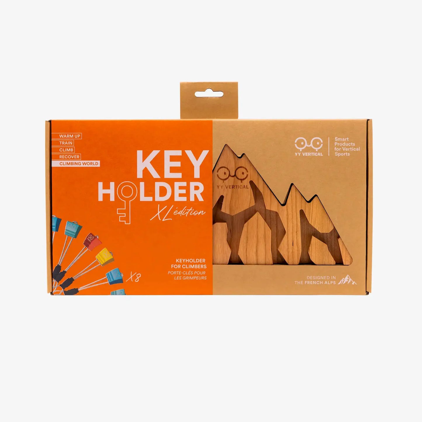 YY Vertical Keyholder XL – Climbing Nut Key Holder in Cherry Wood - Wall Mounted Key Rack