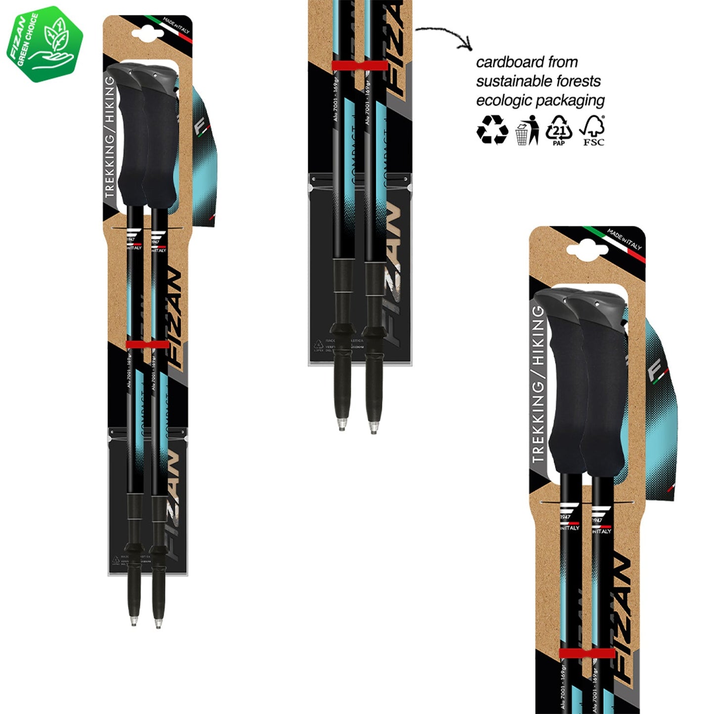 Fizan Compact 4 Tech Walking Poles - Light Blue Pair - alternate view 3