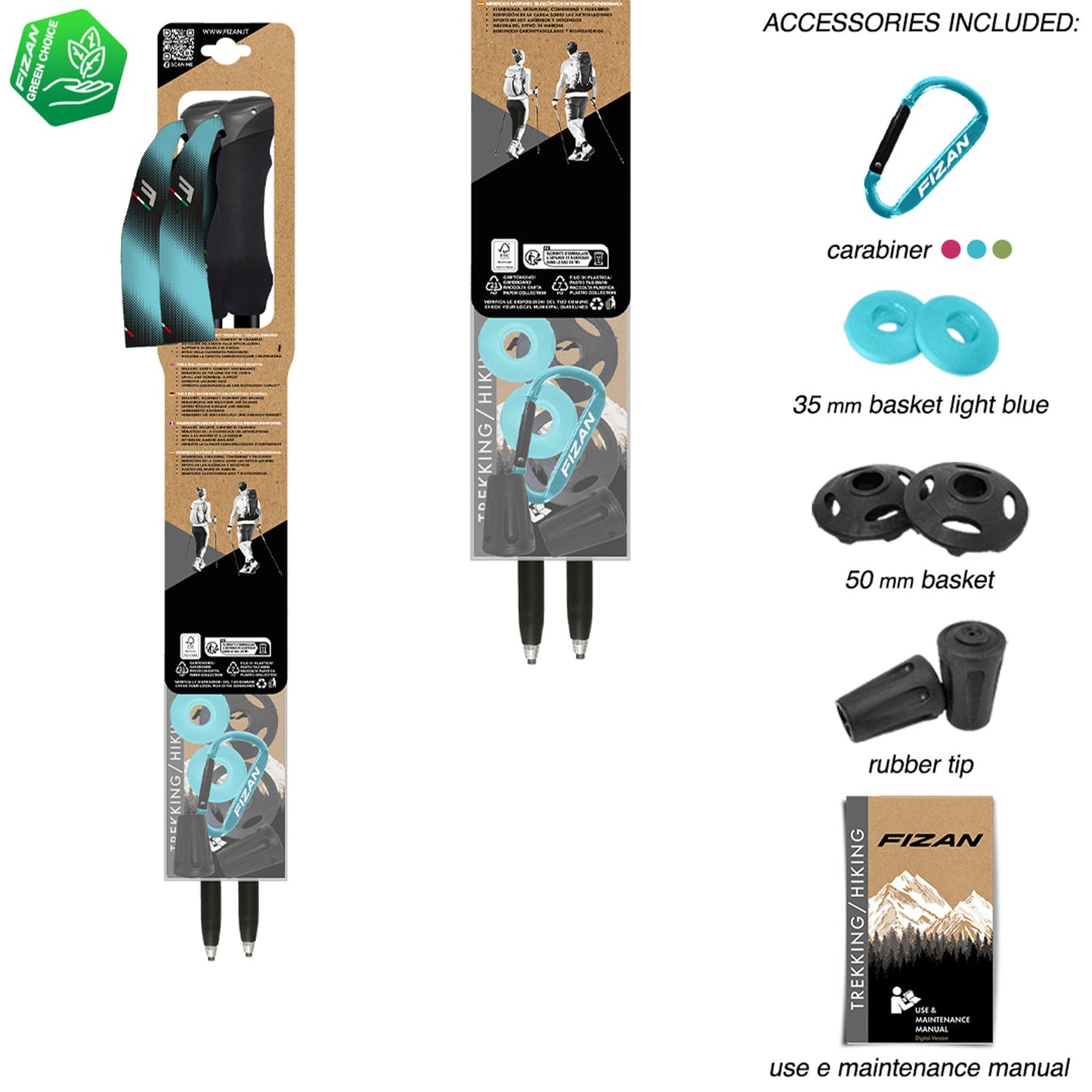 Fizan Compact 4 Tech Walking Poles - Light Blue Pair - alternate view 4
