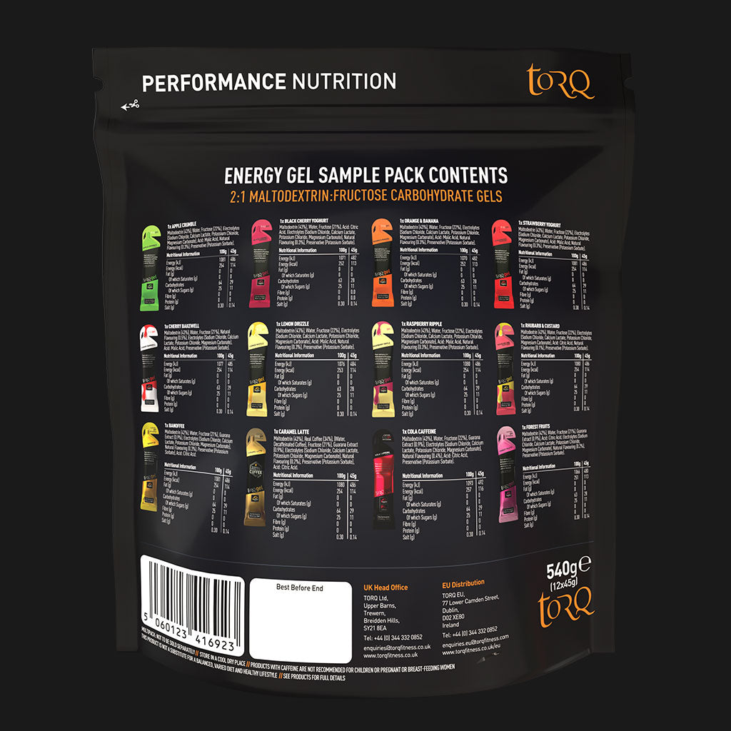 TORQ 12 Energy Gel Sample Pack – Mixed Flavour Energy Gels