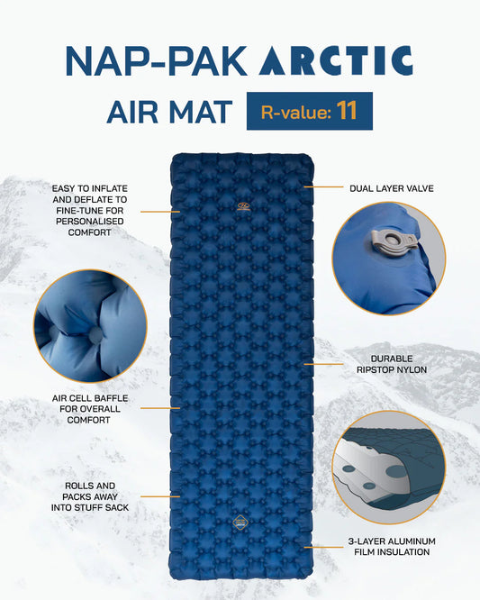 Highlander Nap-Pak Arctic R11 Sleeping Mat - 4 Season Insulated Inflatable Mat (R-Value 11)