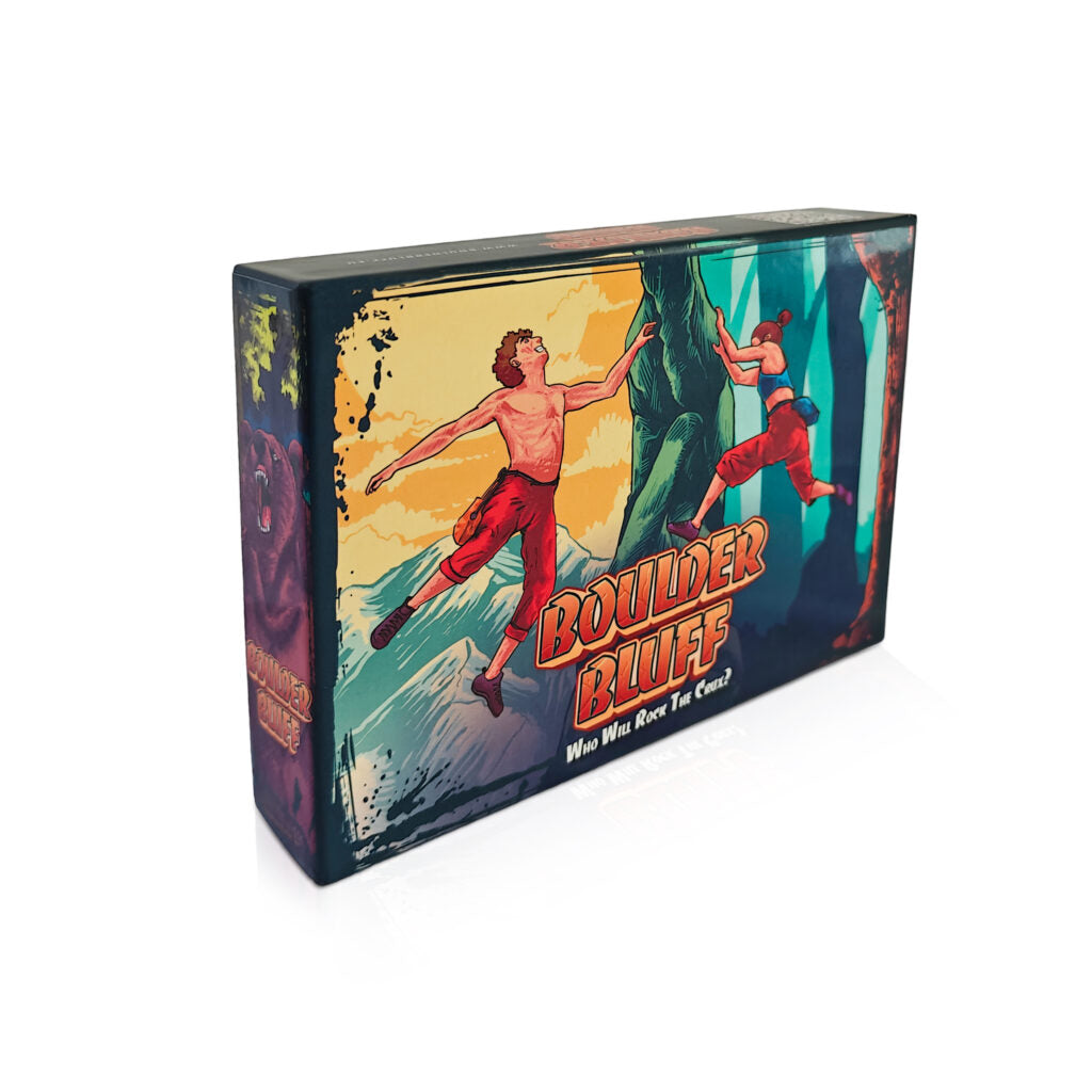 Boulder Bluff bouldering card game box and contents