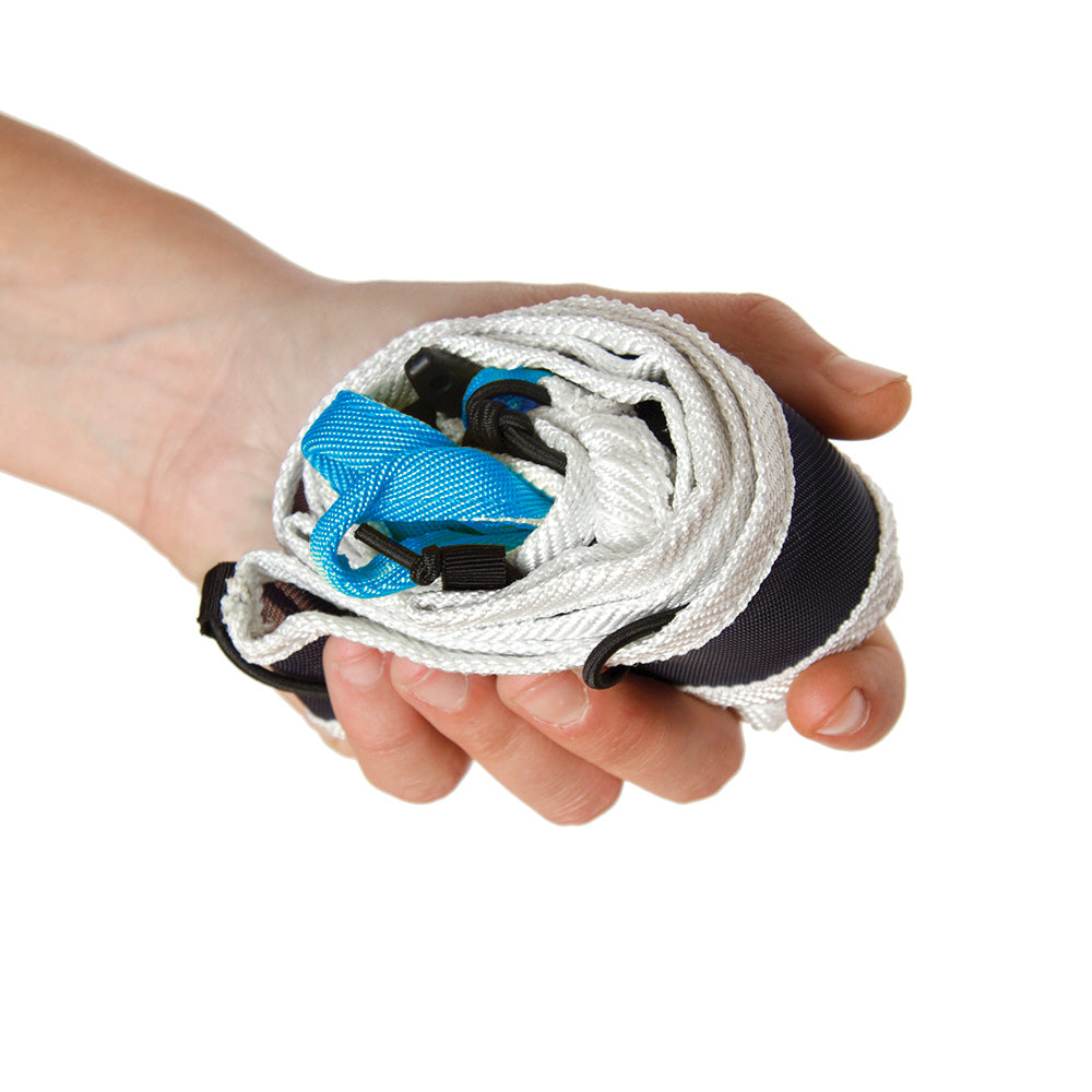 Blue Ice Choucas Light harness - in hand, showing scale