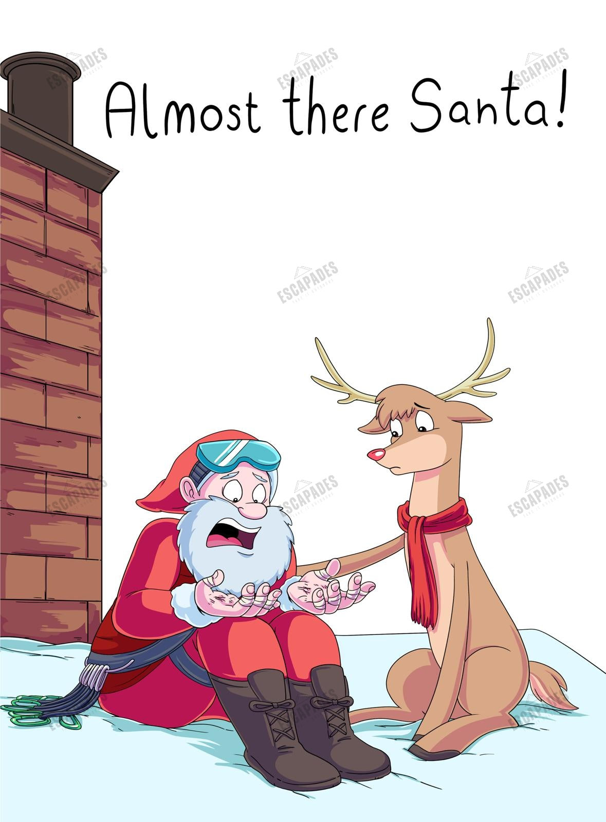 Almost There Santa climbing Christmas card