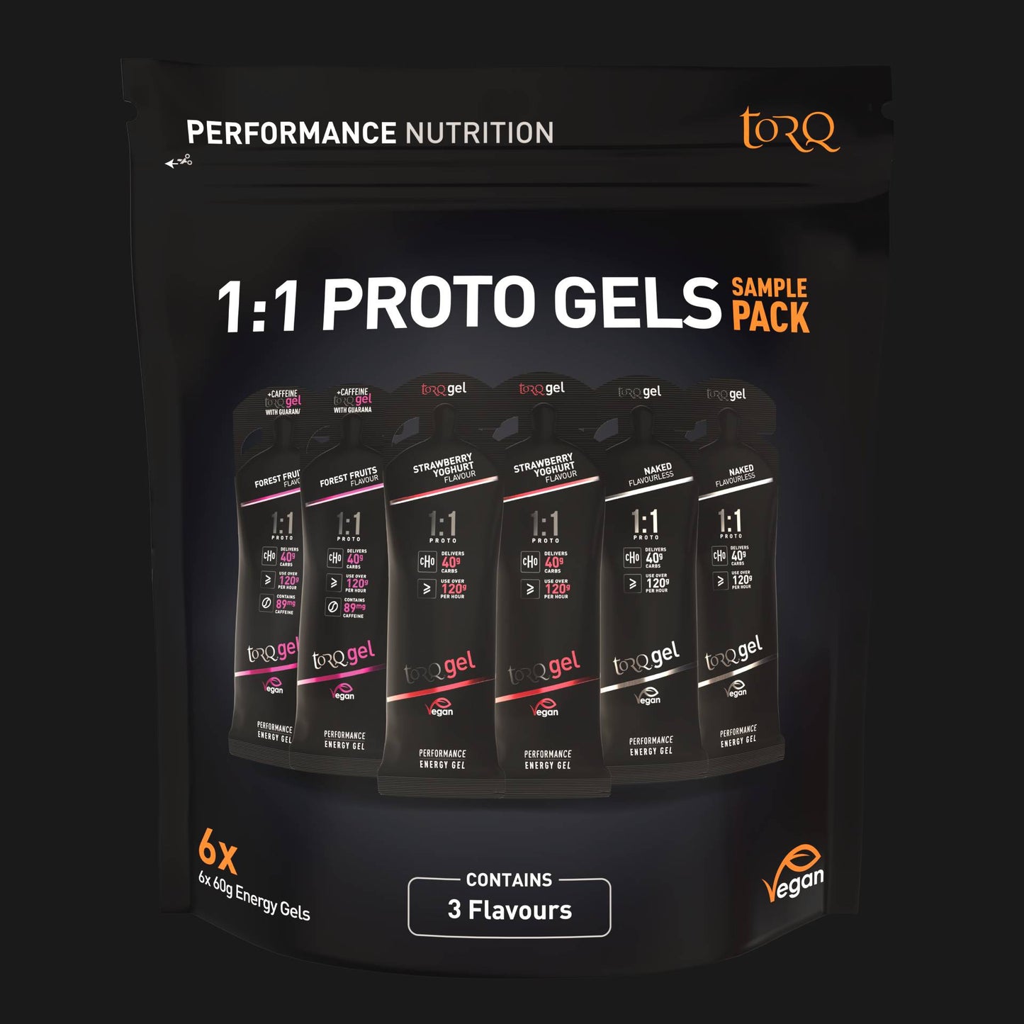 TORQ 6 x 1:1 Proto Energy Gel Sample Pack – Ultra-High Carb Mixed Flavours