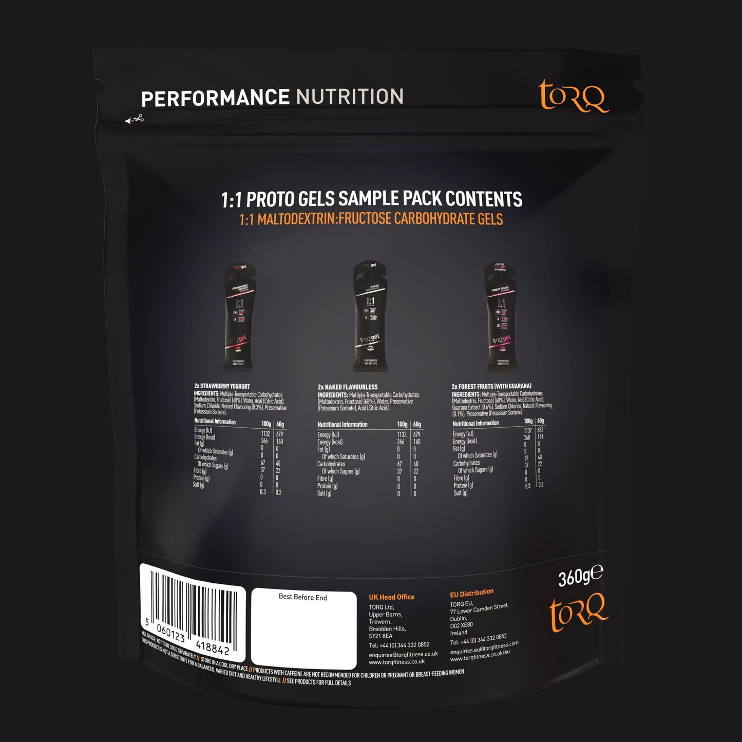 TORQ 6 x 1:1 Proto Energy Gel Sample Pack – Ultra-High Carb Mixed Flavours