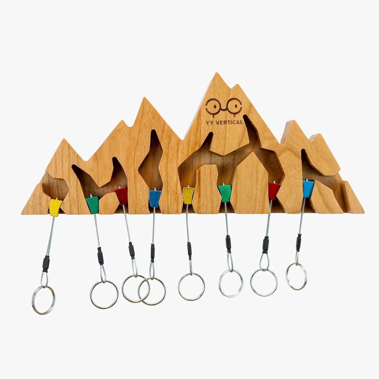 YY Vertical Keyholder XL – Climbing Nut Key Holder in Cherry Wood - Wall Mounted Key Rack